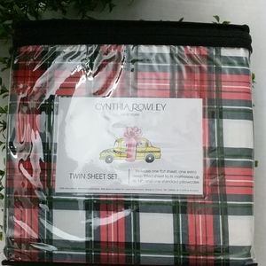 Cynthia Rowley Plaid Twin Sheet Set Red/ Green /WT